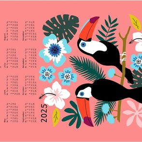 Toucan Floral tea towel calendar 2024 coral