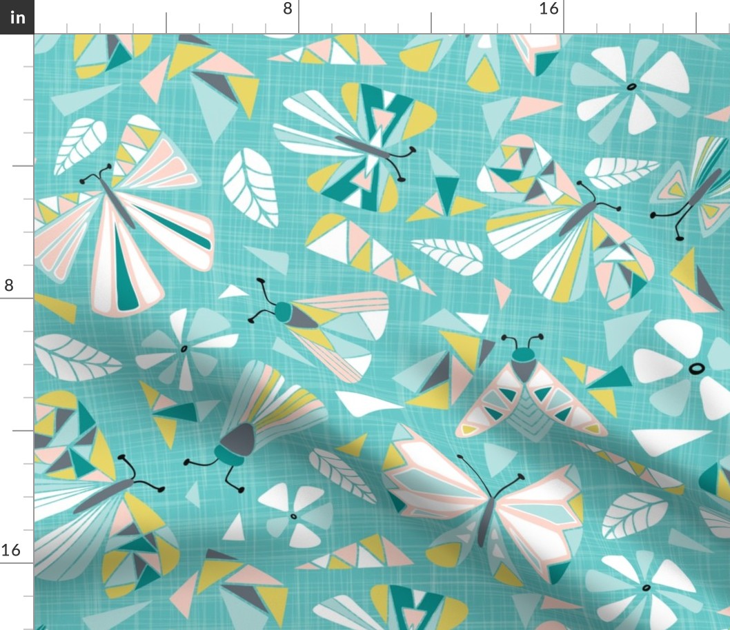 Fractal Flutter - Aqua Blush Large Scale