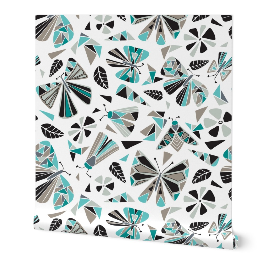 Fractal Flutter - Black & Aqua Large Scale