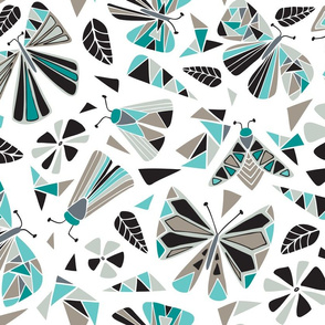 Fractal Flutter - Black & Aqua Large Scale