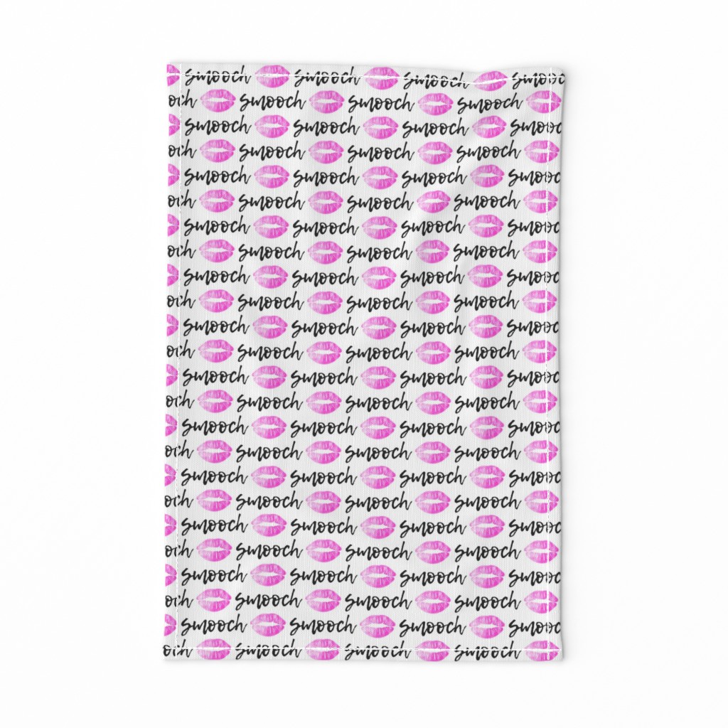 smooch - hot pink and black on white- kissy lips fabric