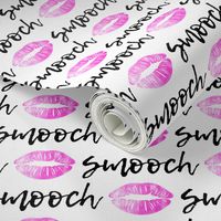 smooch - hot pink and black on white- kissy lips fabric