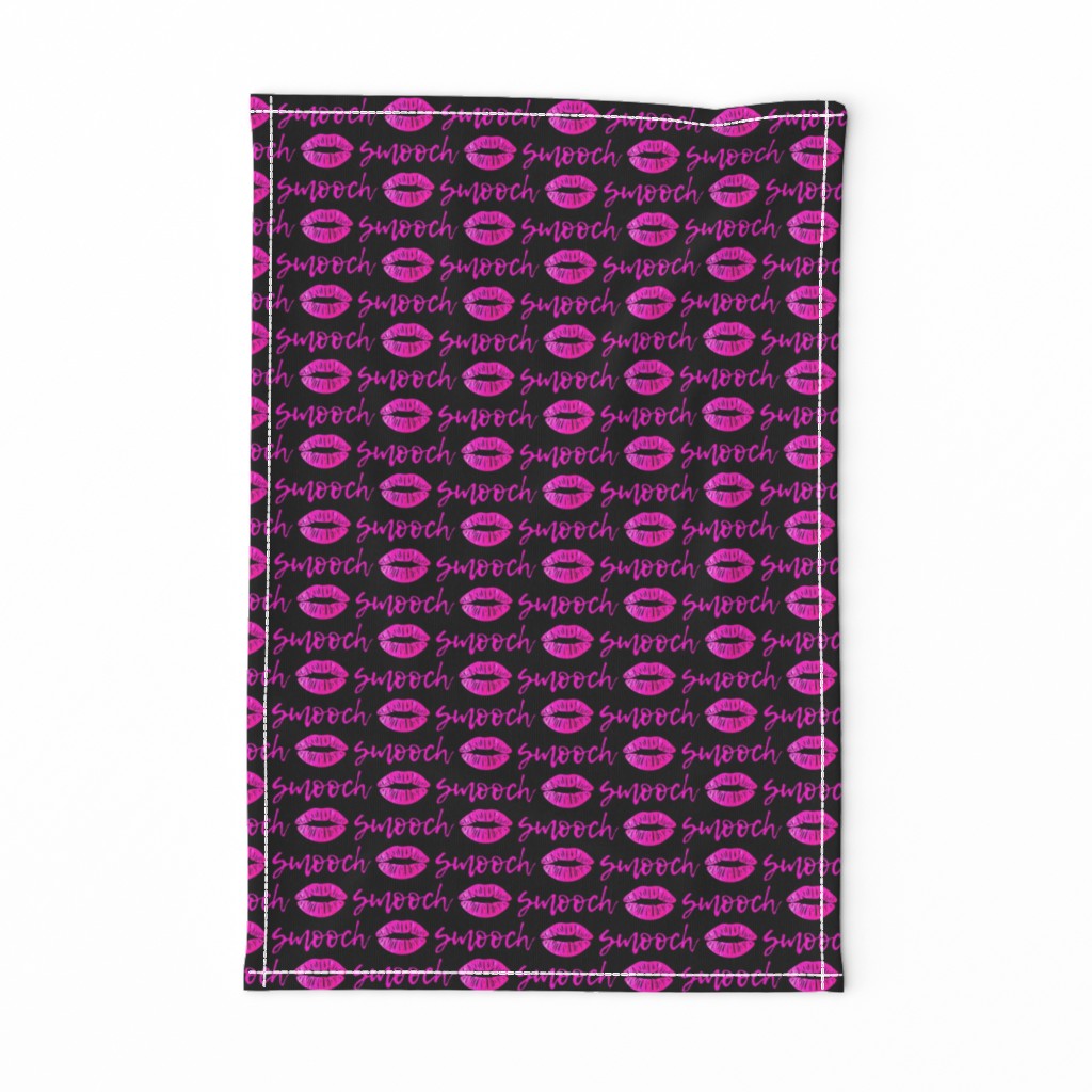 smooch - hot pink and black - kissy lips fabric