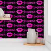 smooch - hot pink and black - kissy lips fabric