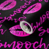 smooch - hot pink and black - kissy lips fabric