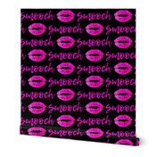 smooch - hot pink and black - kissy lips fabric