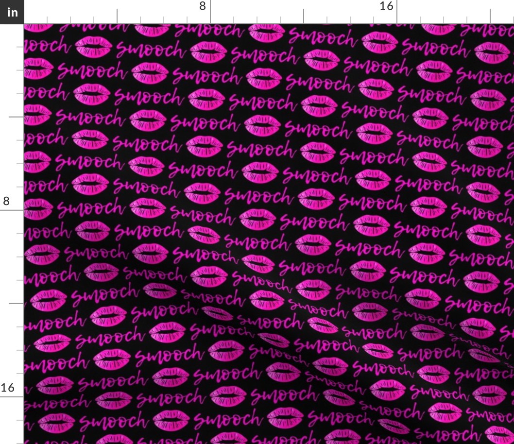 smooch - hot pink and black - kissy lips fabric