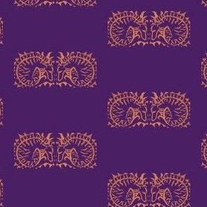 Curled brindle Hound Block-print_Mirrored_PurpleOnOrange-ed