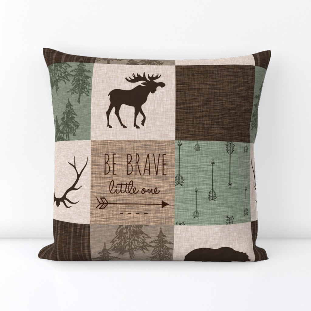 Be Brave Quilt - green and brown - little one - woodland