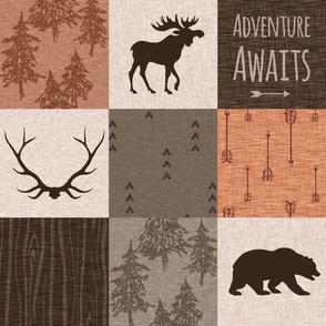 Adventure Awaits - Rust, Brown, Vanilla - bear, moose, antlers