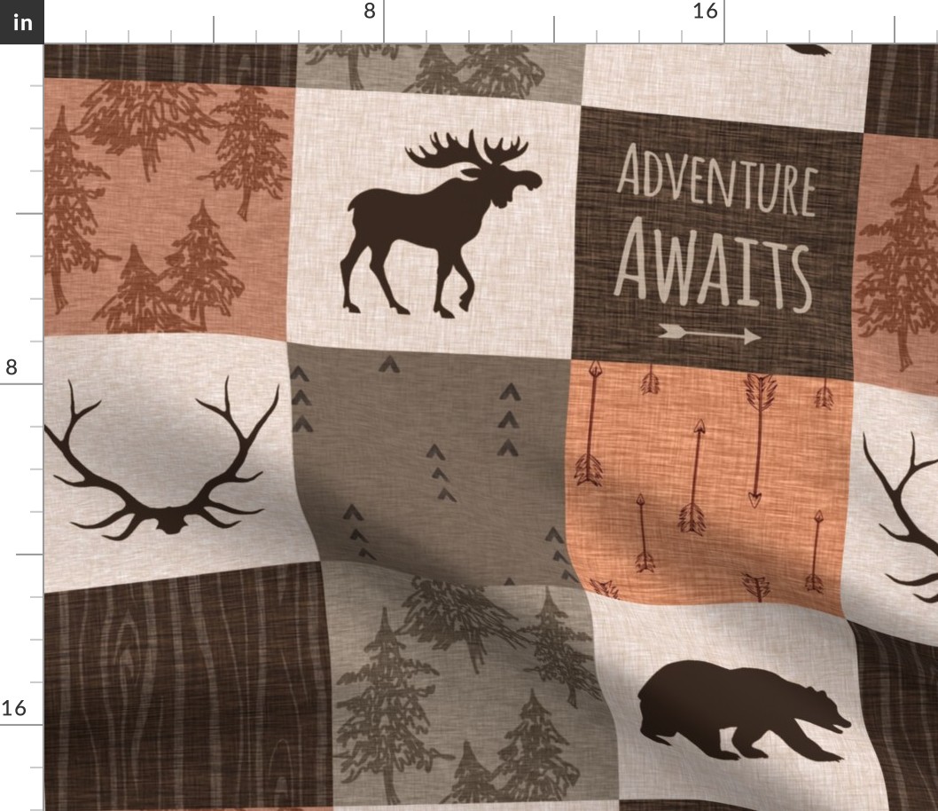 Adventure Awaits - Rust, Brown, Vanilla - bear, moose, antlers