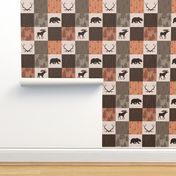 Man Quilt - Hunting - Orange, Rust, Brown - bear, moose, antlers