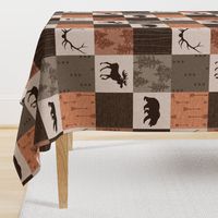 Man Quilt - Hunting - Orange, Rust, Brown - bear, moose, antlers