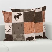 Man Quilt - Hunting - Orange, Rust, Brown - bear, moose, antlers