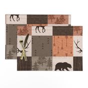 Man Quilt - Hunting - Orange, Rust, Brown - bear, moose, antlers