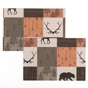 Man Quilt - Hunting - Orange, Rust, Brown - bear, moose, antlers