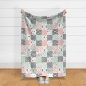 Willow Woods Patchwork Quilt top - pink, grey, mint - woodland (90)