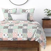 Willow Woods Patchwork Quilt top - pink, grey, mint - woodland (90)