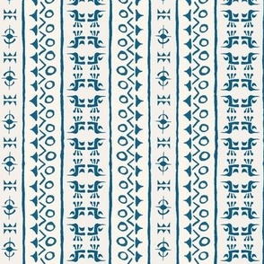 TRIBAL BIRD STRIPE Blue and White 