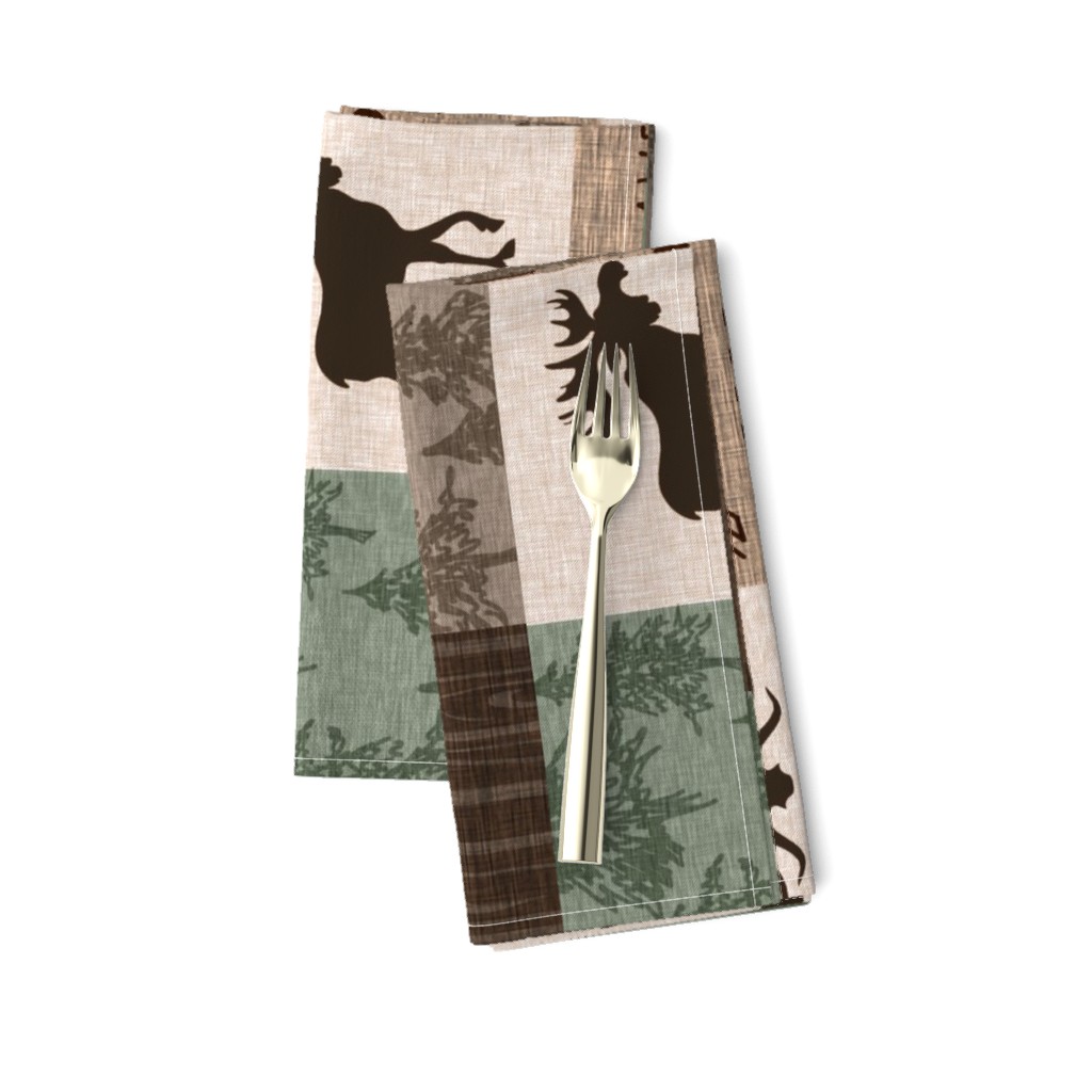 Be Brave Quilt- green and brown - rotated -  moose, bear,  antlers