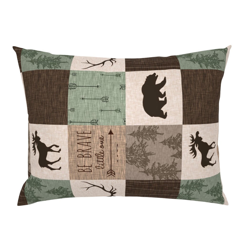 Be Brave Quilt- green and brown - rotated -  moose, bear,  antlers