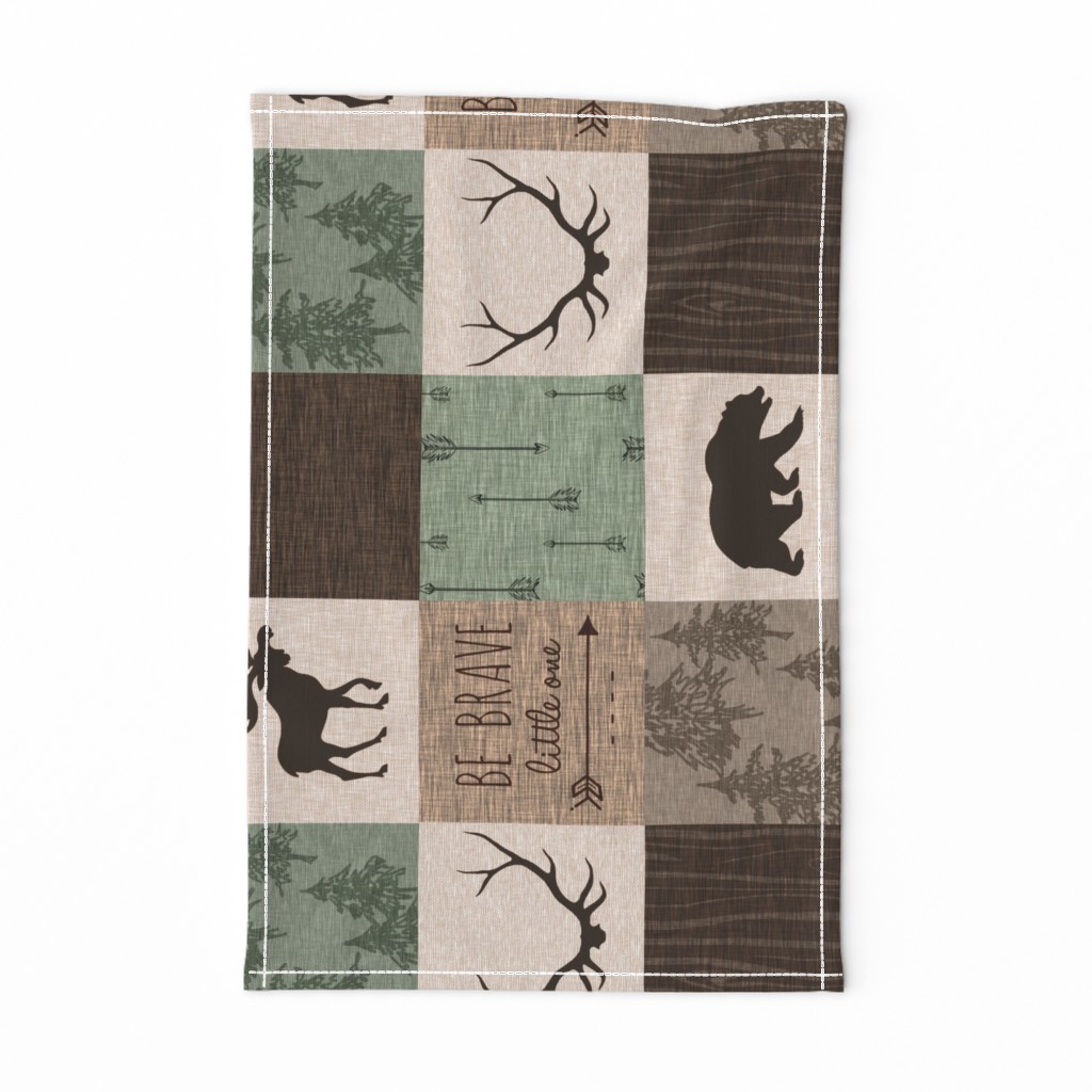 Be Brave Quilt- green and brown - rotated -  moose, bear,  antlers