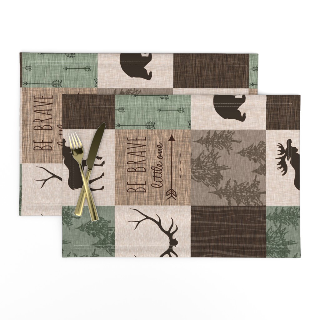 Be Brave Quilt- green and brown - rotated -  moose, bear,  antlers