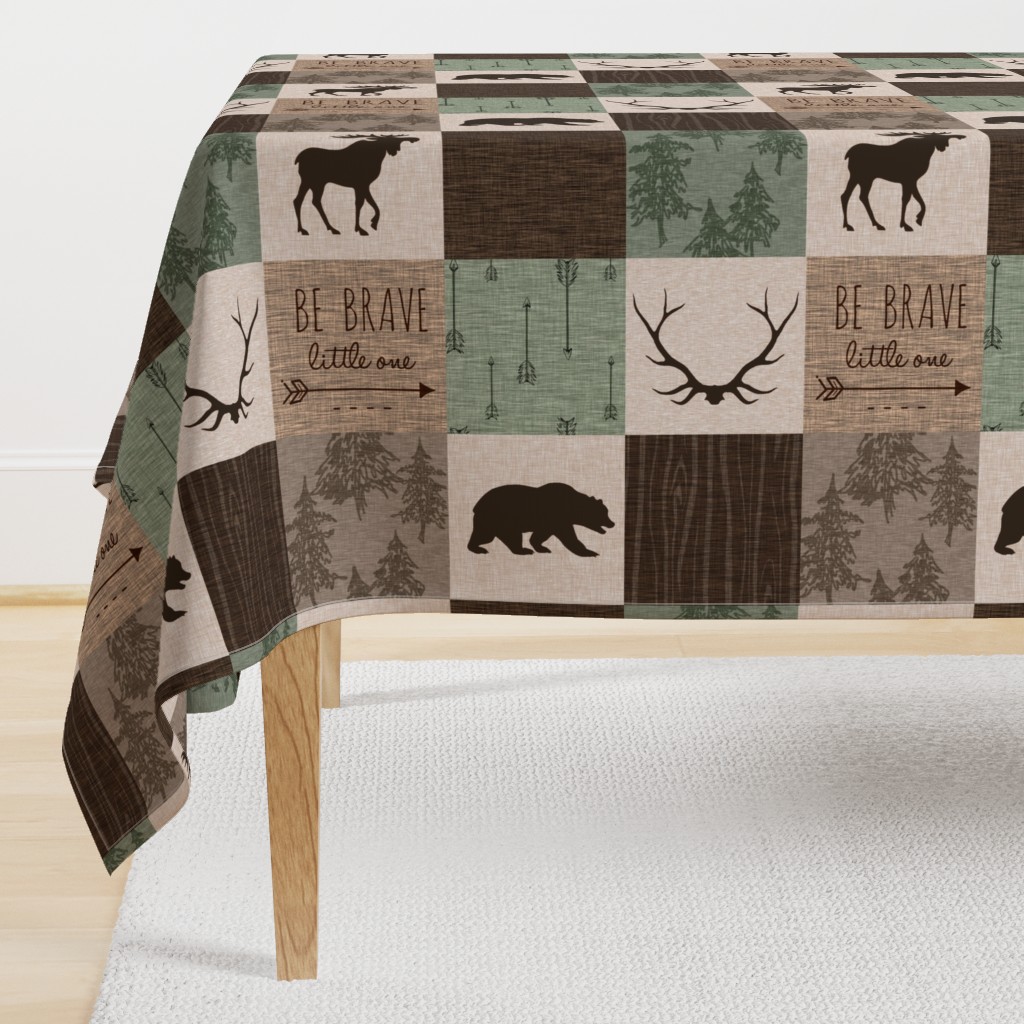 Be Brave Quilt- green and brown - rotated -  moose, bear,  antlers