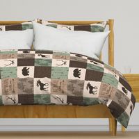 Be Brave Quilt- green and brown - rotated -  moose, bear,  antlers