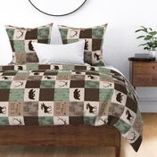 Be Brave Quilt- green and brown - rotated -  moose, bear,  antlers