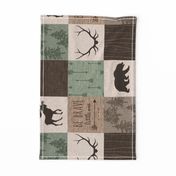 Be Brave Quilt- green and brown - rotated -  moose, bear,  antlers