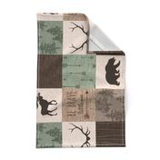 Be Brave Quilt- green and brown - rotated -  moose, bear,  antlers