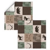 Be Brave Quilt- green and brown - rotated -  moose, bear,  antlers