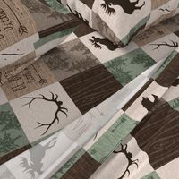 Be Brave Quilt- green and brown - rotated -  moose, bear,  antlers