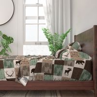 Be Brave Quilt- green and brown - rotated -  moose, bear,  antlers