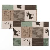 Be Brave Quilt- green and brown - rotated -  moose, bear,  antlers