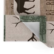 Be Brave Quilt- green and brown - rotated -  moose, bear,  antlers