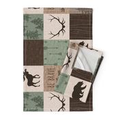 Be Brave Quilt- green and brown - rotated -  moose, bear,  antlers