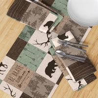 Be Brave Quilt- green and brown - rotated -  moose, bear,  antlers