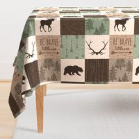 Be Brave Quilt- green and brown - rotated -  moose, bear,  antlers