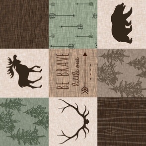 Be Brave Quilt- green and brown - rotated -  moose, bear,  antlers