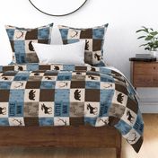 Little Man Quilt - blue, brown, beige - Rotated - bear, moose, antlers