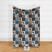 Little Man Quilt - blue, brown, beige - Rotated - bear, moose, antlers