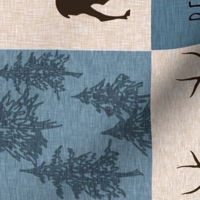 Be Brave Quilt - blue, brown, beige - Rotated - bear,  moose, antlers