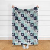 Wild One - mint, navy, grey - bear, moose, antlers - woodland whole cloth quilt