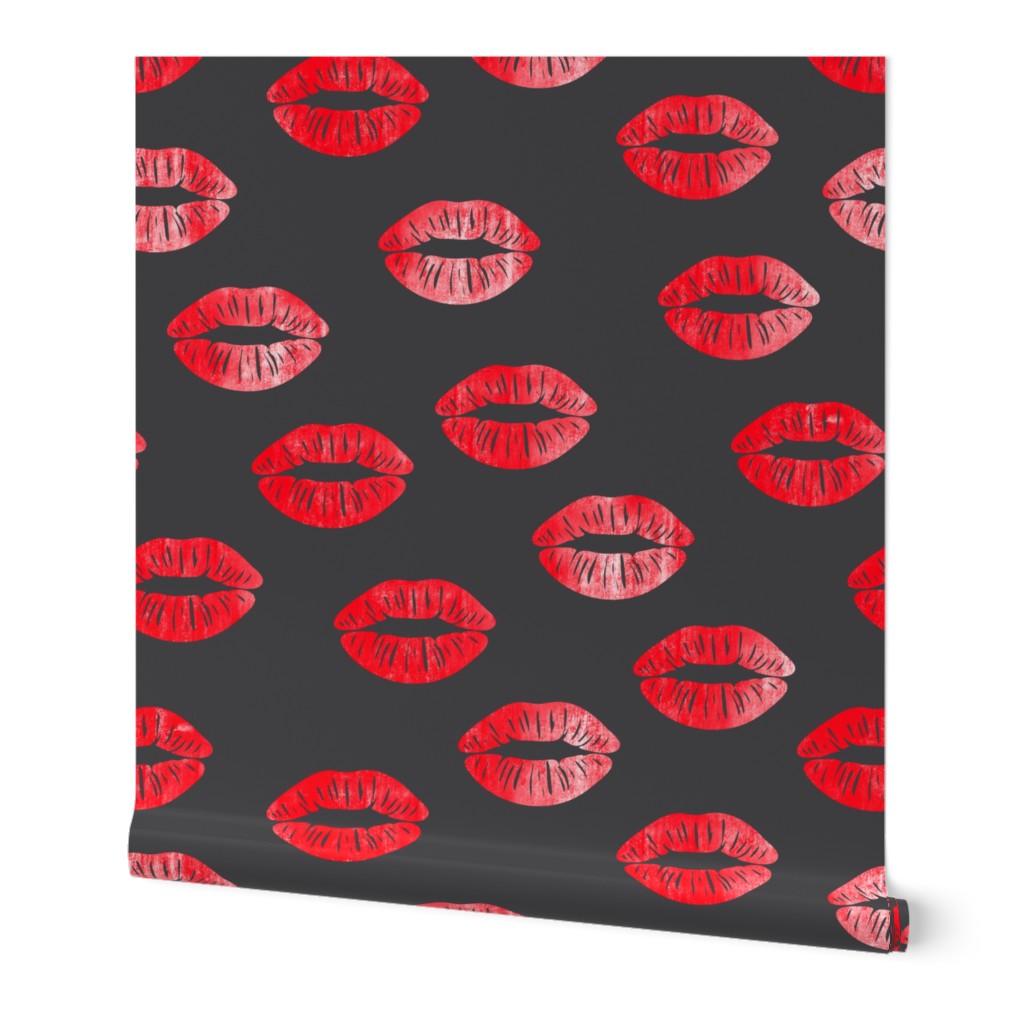 smooches - kisses - red on grey