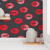 smooches - kisses - red on grey