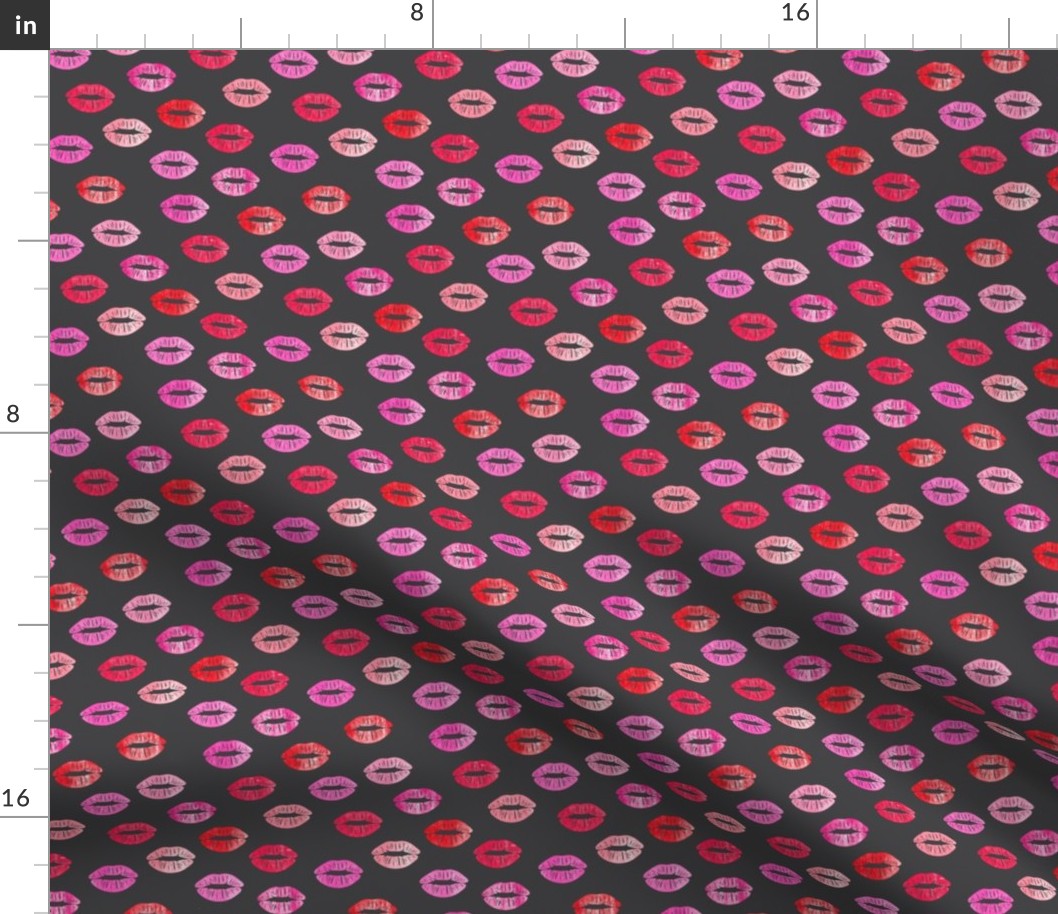 (small scale) smooches - kisses - multi pink on grey