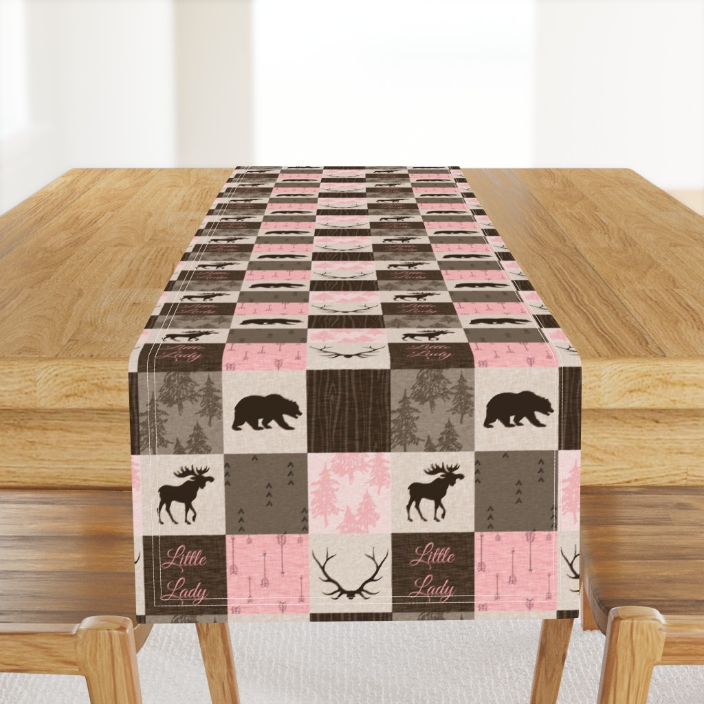 3" Little Lady Quilt - pink and brown - moose, bear, antlers - baby girl