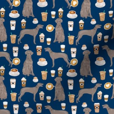 weimaraner dog fabric and coffees - navy (smaller version)